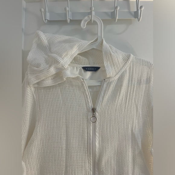 White Cotton Mesh Zip Up Hoodie - Picture 2 of 5